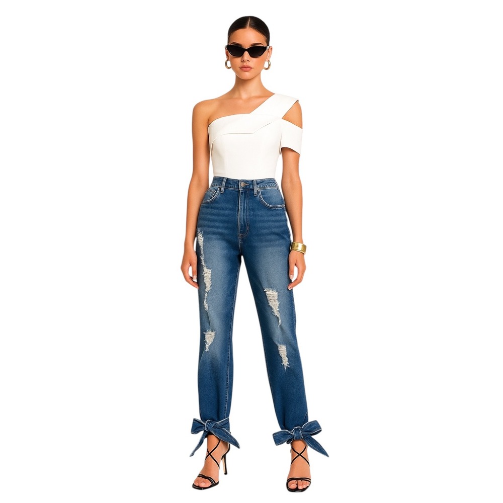 Highway Jeans Women's Size 13 Distressed‎ High-Rise Ankle Ties Jeans Blue